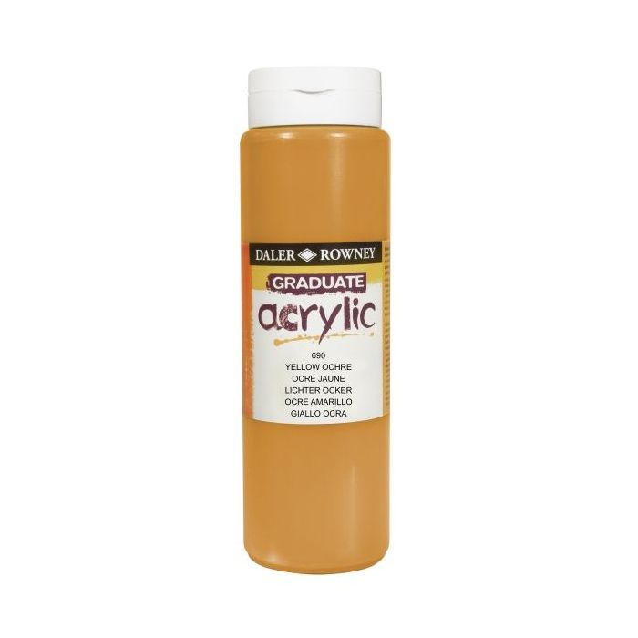 Daler Rowney Graduate Pintura Acrilica - Botella de Plastico - 500ml - Color Ocre Amarillo