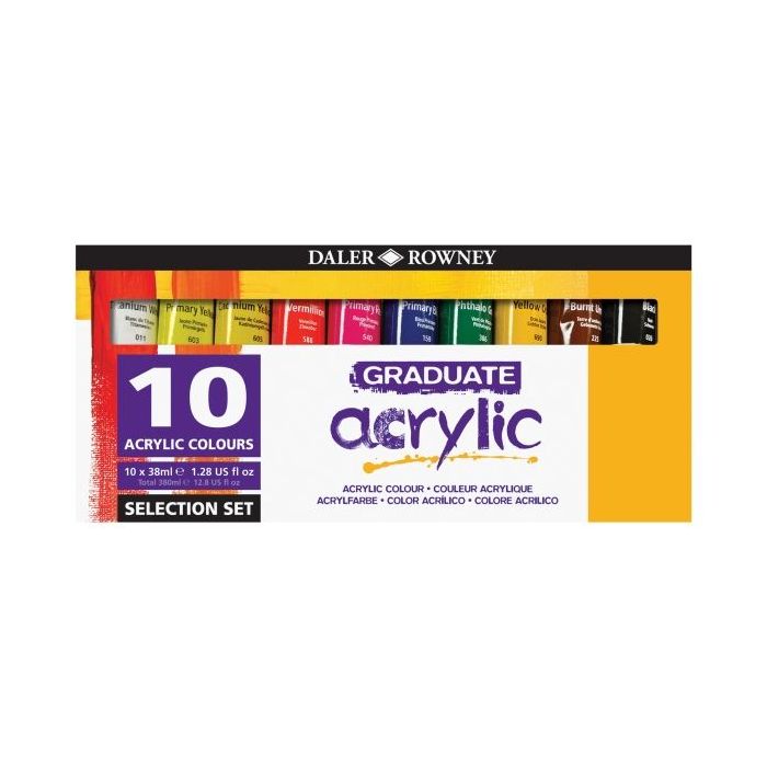 Daler Rowney Graduate Pack de 10 Pinturas Acrilicas - 38ml - Colores Surtidos