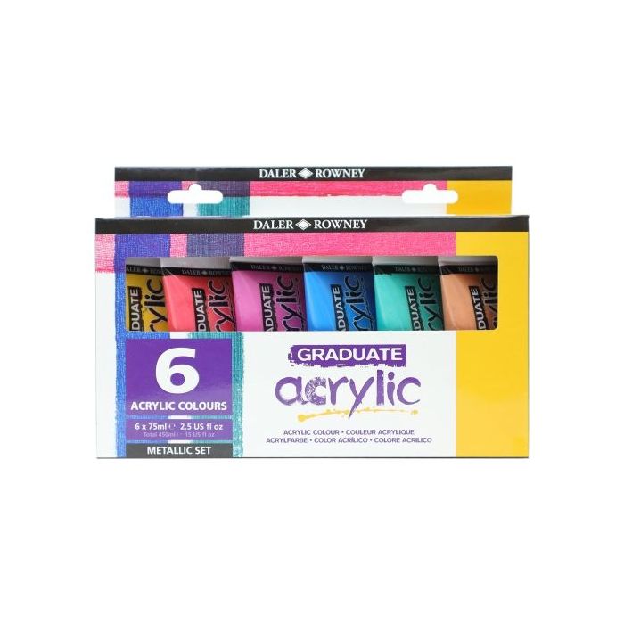 Daler Rowney Graduate Pack de 6 Pinturas Acrilicas - Set Metalico - 75ml - Colores Surtidos