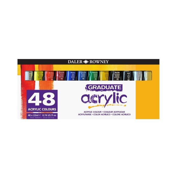 Daler Rowney Graduate Pack de 48 Pinturas Acrilicas - 22ml - Colores Surtidos