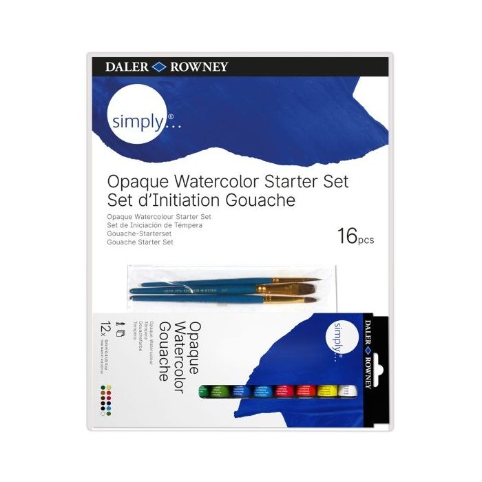 Daler Rowney Simply Pack de 16 Piezas - Temperas Gouache - Set de Iniciacion - Colores Surtidos