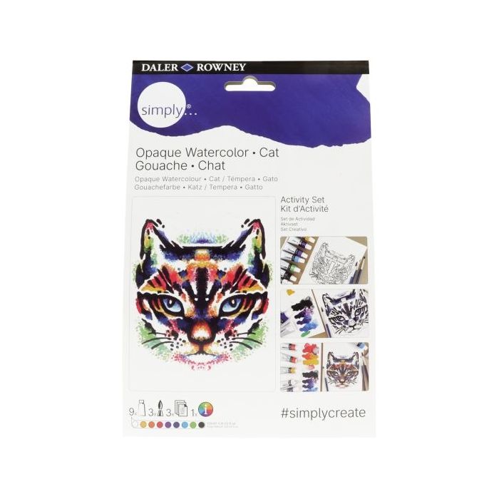 Daler Rowney Simply Activity Pack de 16 Piezas - Temperas Gouache - Tematica Gato - Colores Surtidos
