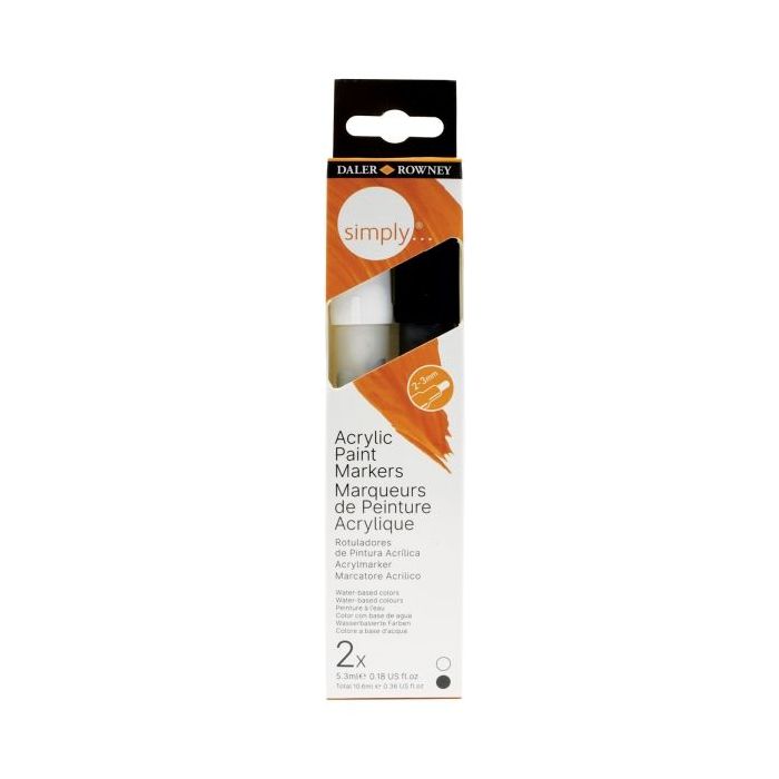 Daler Rowney Simply Pack de 2 Rotuladores Acrilicos - Colores Blanco y Negro