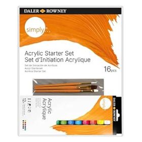 Daler Rowney Simply Pack de 16 Piezas - Pinturas Acrilicas - Set de Iniciacion - Colores Surtidos