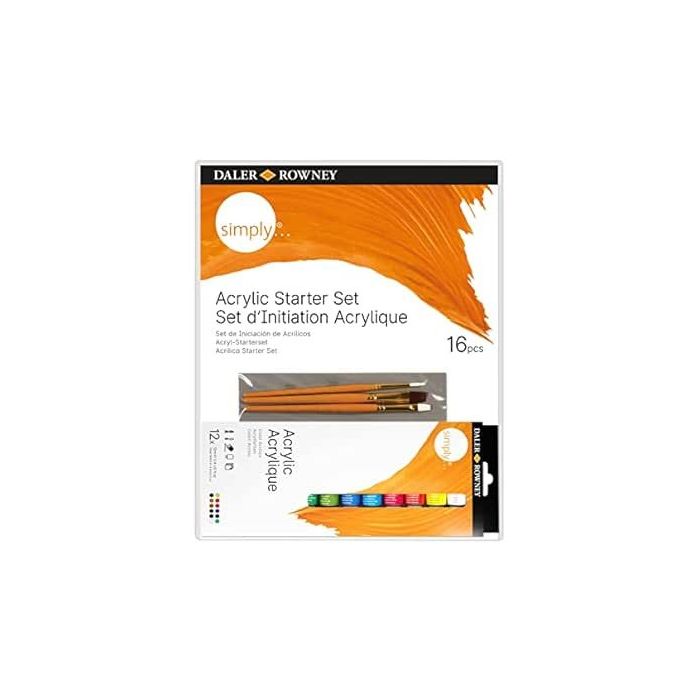 Daler Rowney Simply Pack de 16 Piezas - Pinturas Acrilicas - Set de Iniciacion - Colores Surtidos