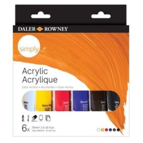 Daler Rowney Simply Pack de 6 Pinturas Acrilicas - Tubos de Plastico - 75ml - Colores Surtidos
