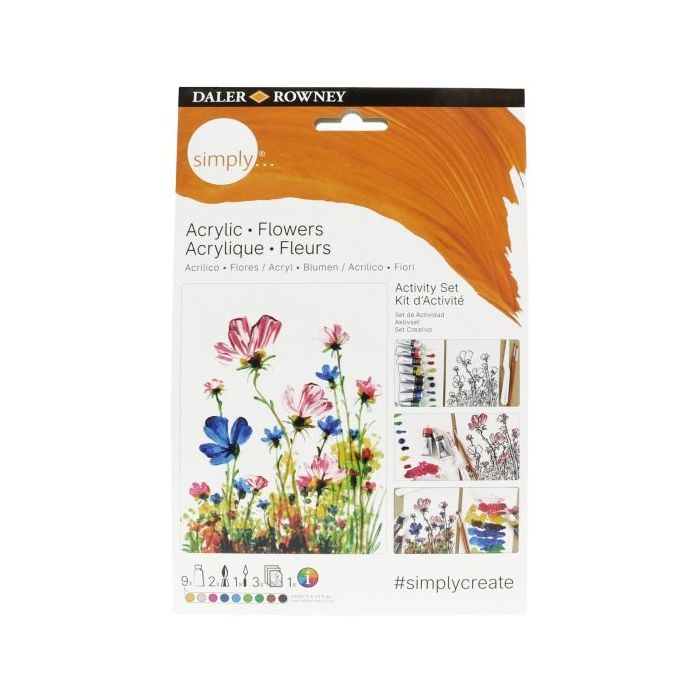 Daler Rowney Simply Activity Pack de 25 Piezas - Pintura Acrilica - Tematica Flores - Colores Surtidos