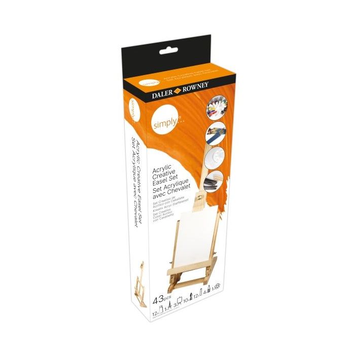 Daler Rowney Simply Creative Easel Pack de 43 Piezas - Pinturas Acrilicas - Incluye Caballete - Colores Surtidos