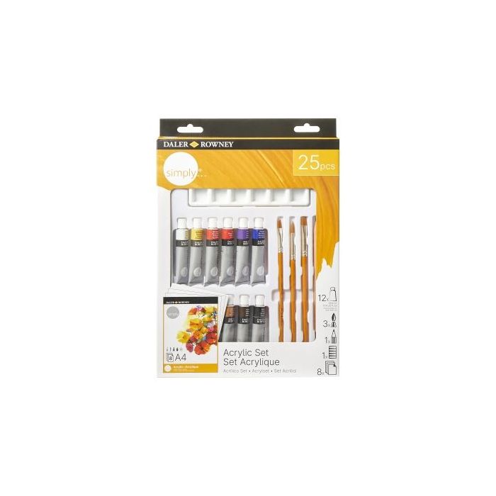 Daler Rowney Simply Pack de 25 Piezas - Pintura Acrilica - Colores Surtidos