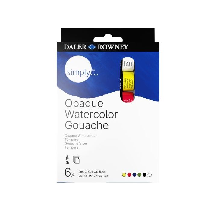 Daler Rowney Simply Pack de 6 Tubos de Temperas Gouache - 18ml - Colores Surtidos