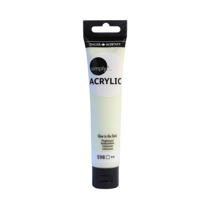 Daler Rowney Simply Pintura Acrilica - Tubo de Plastico - 75ml - Brilla en la Oscuridad - Color Fosforescente