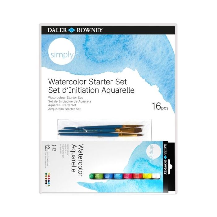 Daler Rowney Simply Pack de 16 Piezas - Acuarelas - Set de Iniciacion - Colores Surtidos