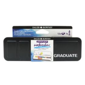 Daler Rowney Graduate Pack de 12 Acuarelas - Medio Godets - Incluye 1 Pincel - Colores Surtidos
