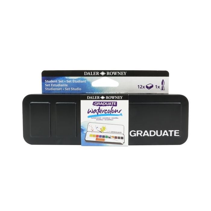 Daler Rowney Graduate Pack de 12 Acuarelas - Medio Godets - Incluye 1 Pincel - Colores Surtidos