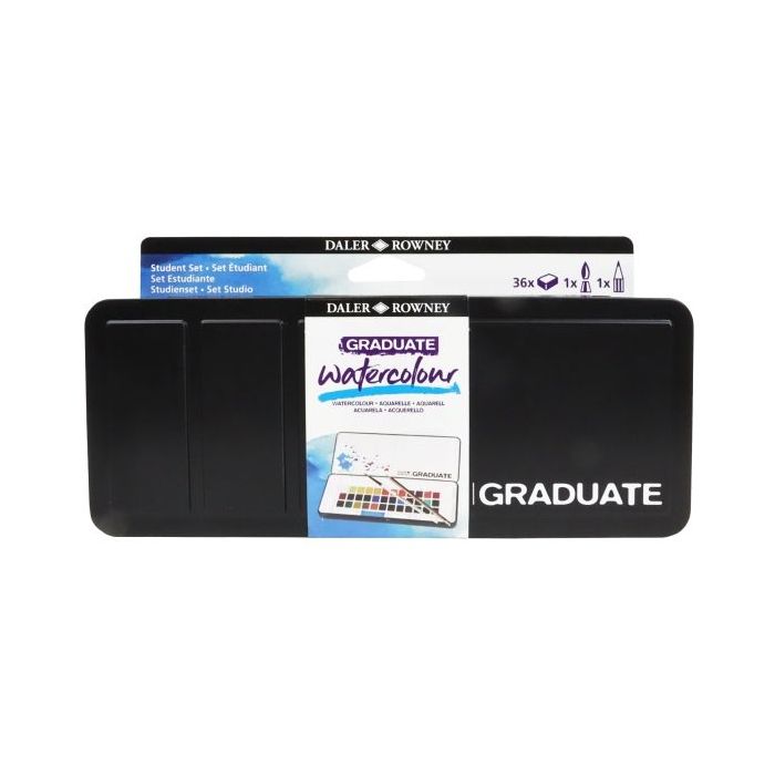 Daler Rowney Graduate Pack de 36 Acuarelas - Medio Godets - Incluye Pincel y Lapiz - Colores Surtidos