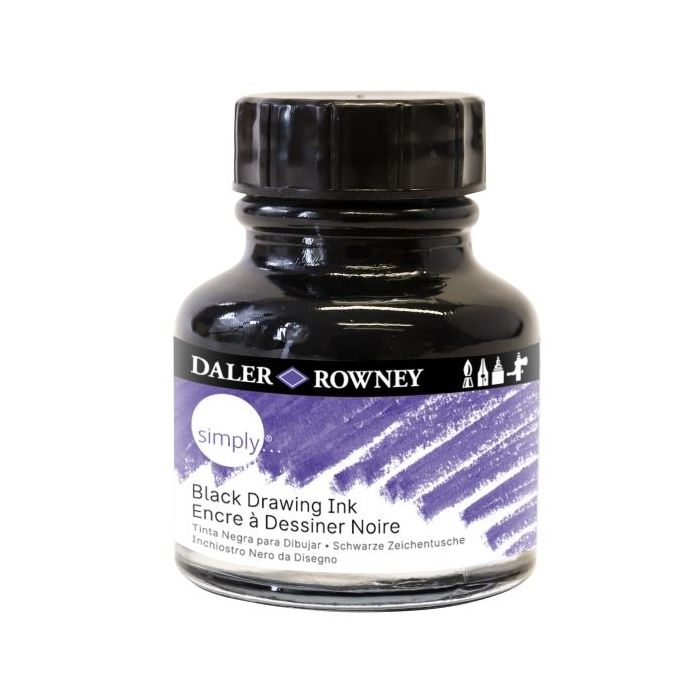 Daler Rowney Simply Tinta Acrilica - Botella de Cristal con Pipeta - 29.5ml - Color Negro