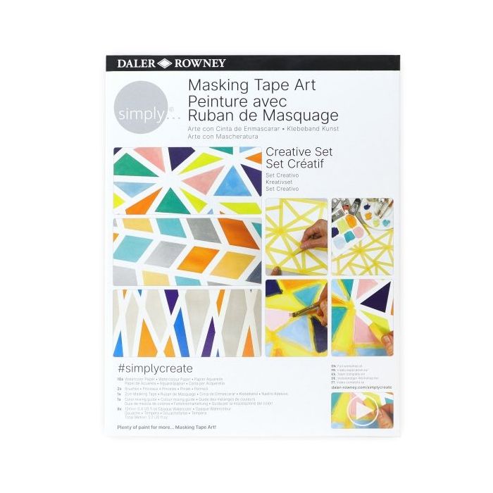 Daler Rowney Simply Creative Pack de Acuarelas Opacas - Tematica de Arte con Cinta de Enmascarar - Caja de Carton - Colores Surtidos