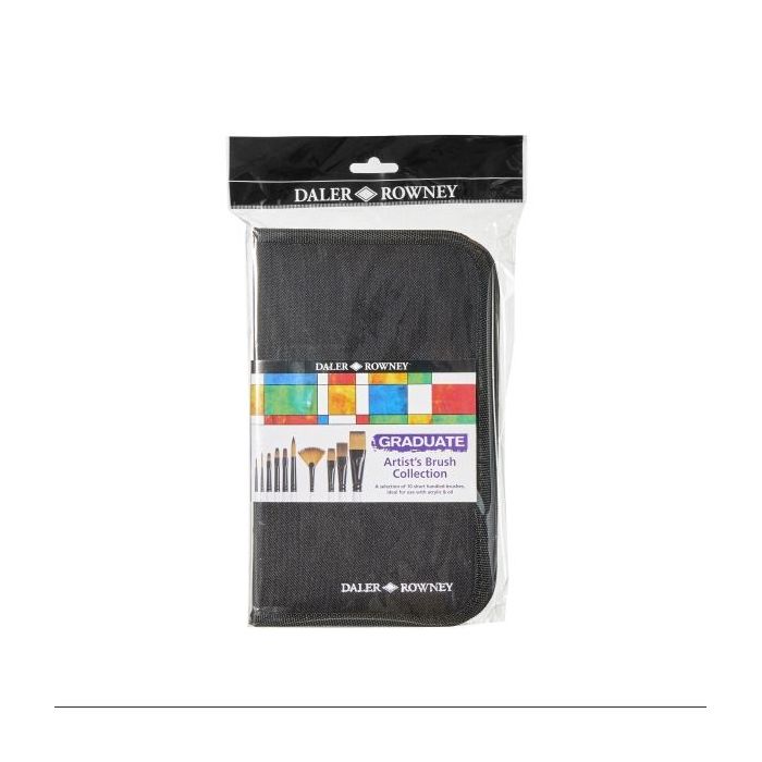 Daler Rowney Graduate Pack de 10 Pinceles Multitecnica - Pelo Sintetico - Mango Corto - Estuche con Cremallera