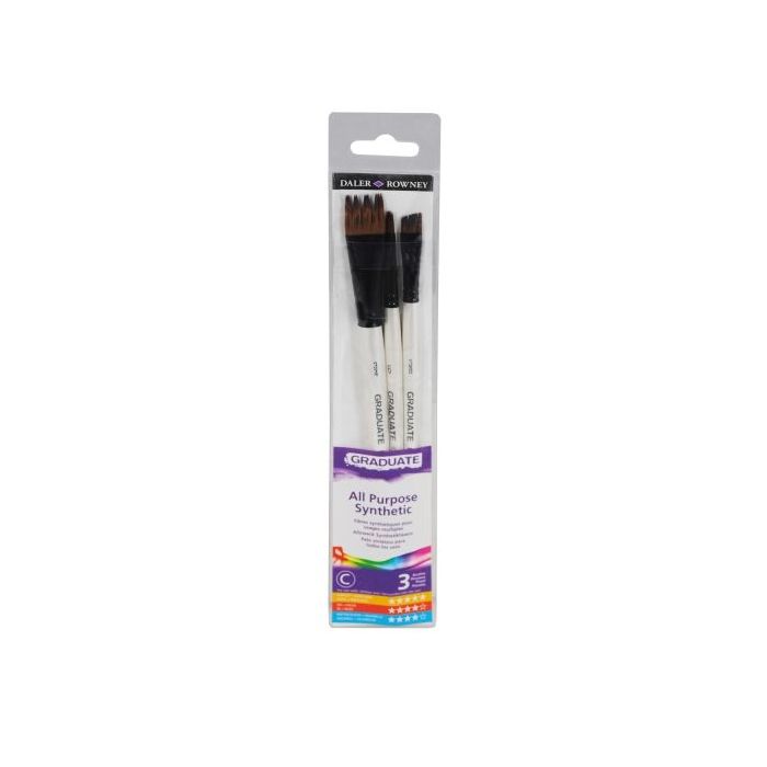 Daler Rowney Graduate Pack de 3 Pinceles Multitecnica - Pelo Sintetico - Mango Corto
