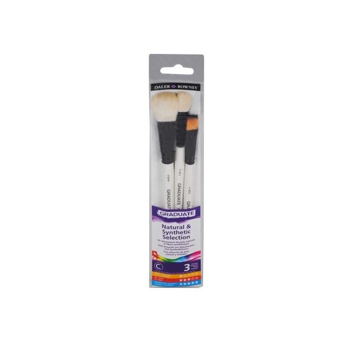 Daler Rowney Graduate Pack de 3 Pinceles para Acuarelas - Pelo Sintetico y de Cabra - Mango Corto