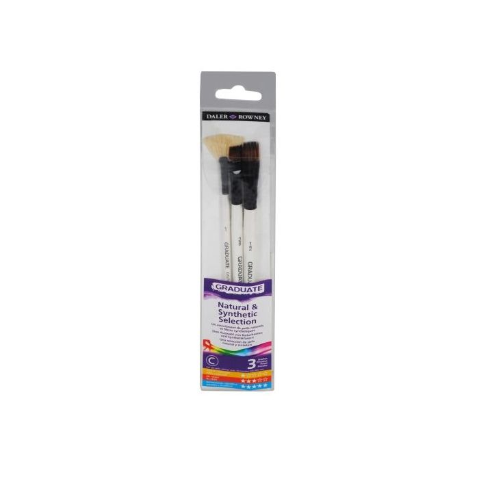 Daler Rowney Graduate Pack de 3 Pinceles Multitecnica - Pelo de Cerda y Pelo Sintetico - Mango Corto