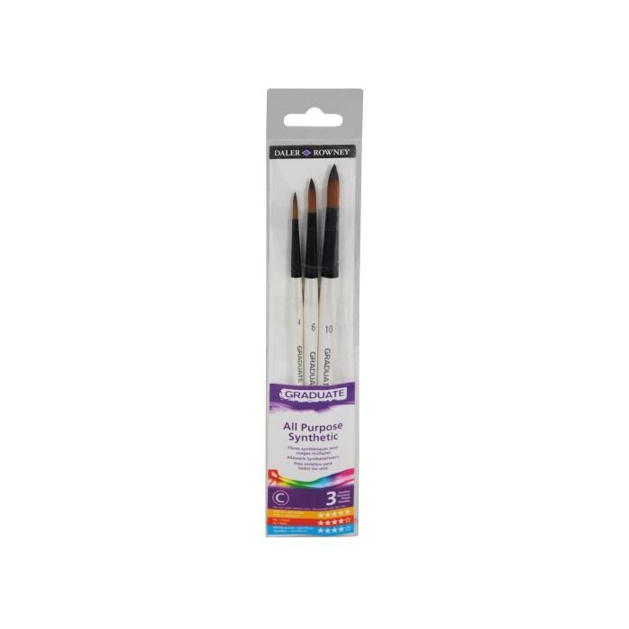 Daler Rowney Graduate Pack de 3 Pinceles Multitecnica - Pelo Sintetico - Mango Corto