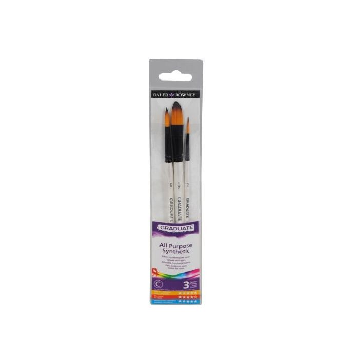 Daler Rowney Graduate Pack de 3 Pinceles para Acuarelas - Pelo Sintetico - Mango Corto