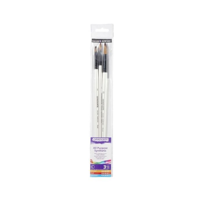 Daler Rowney Graduate Pack de 3 Pinceles Multitecnica - Pelo Sintetico - Mango Largo