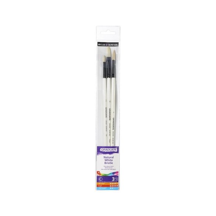 Daler Rowney Graduate Pack de 3 Pinceles para Oleo - Pelo de Cerda Natural - Mango Largo