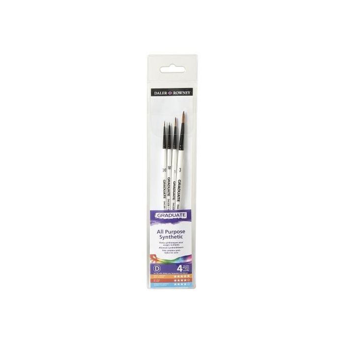 Daler Rowney Graduate Pack de 4 Pinceles Multitecnica - Pelo Sintetico - Mango Corto