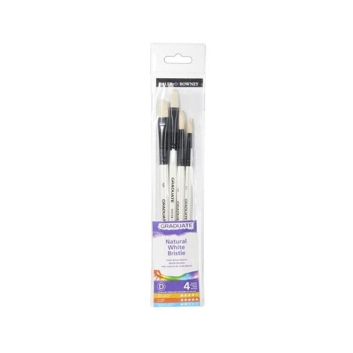 Daler Rowney Graduate Pack de 4 Pinceles para Oleo - Pelo de Cerda Natural - Mango Corto