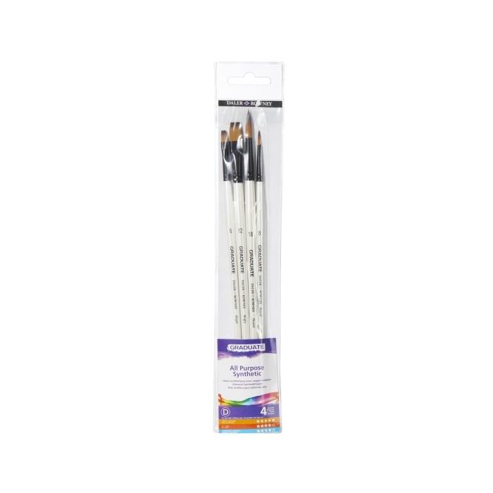 Daler Rowney Graduate Pack de 4 Pinceles Multitecnica - Pelo Sintetico - Mango Largo
