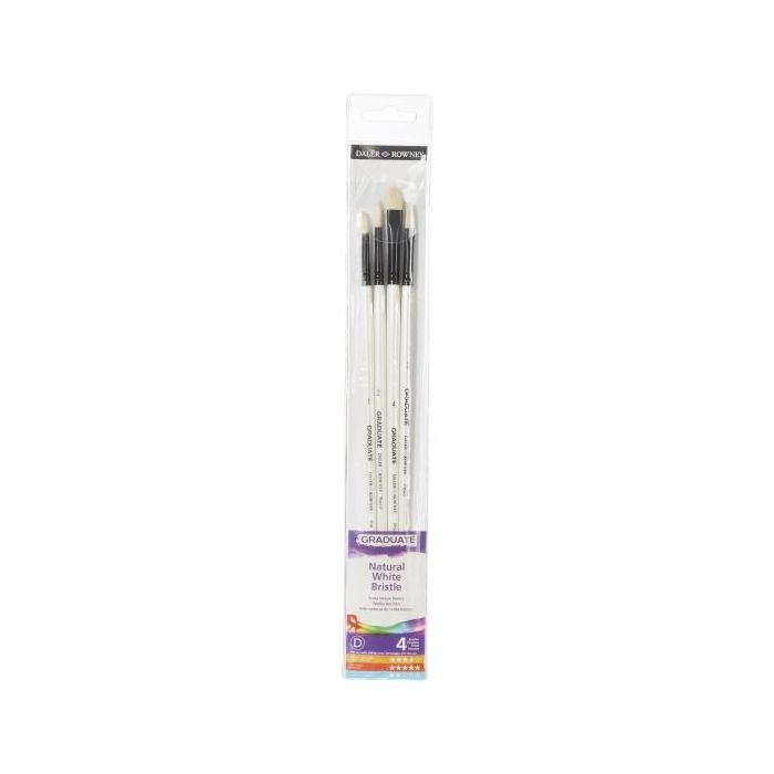 Daler Rowney Graduate Pack de 4 Pinceles para Oleo - Pelo de Cerda Natural - Mango Largo