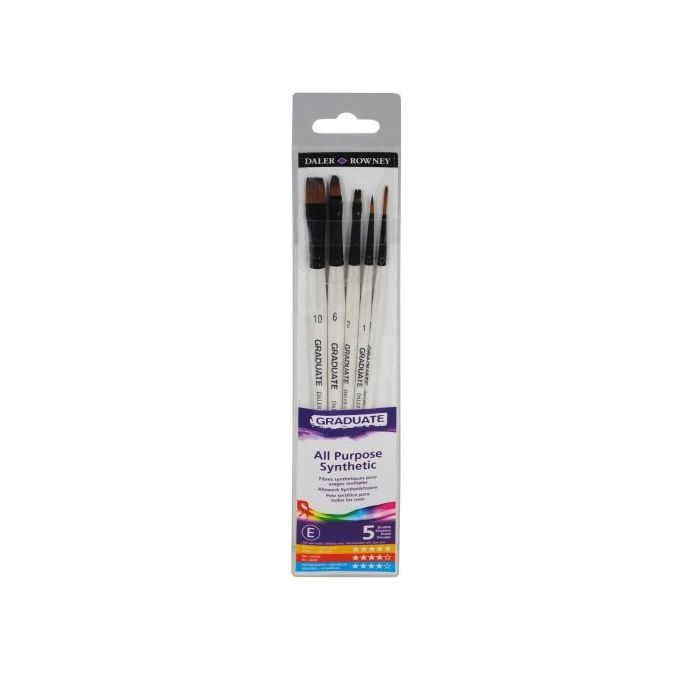 Daler Rowney Graduate Pack de 5 Pinceles Multitecnica - Pelo Sintetico - Mango Corto