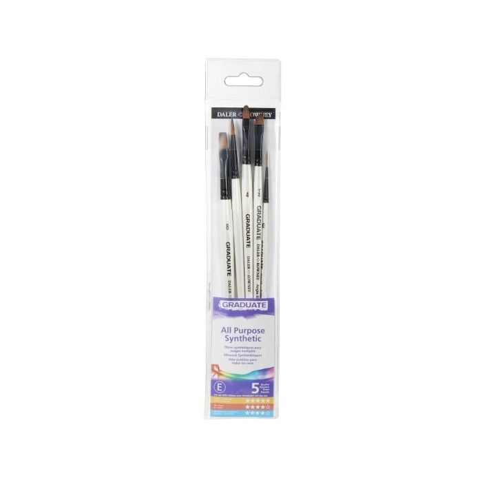 Daler Rowney Graduate Pack de 5 Pinceles Multitecnica - Pelo Sintetico - Mango Corto