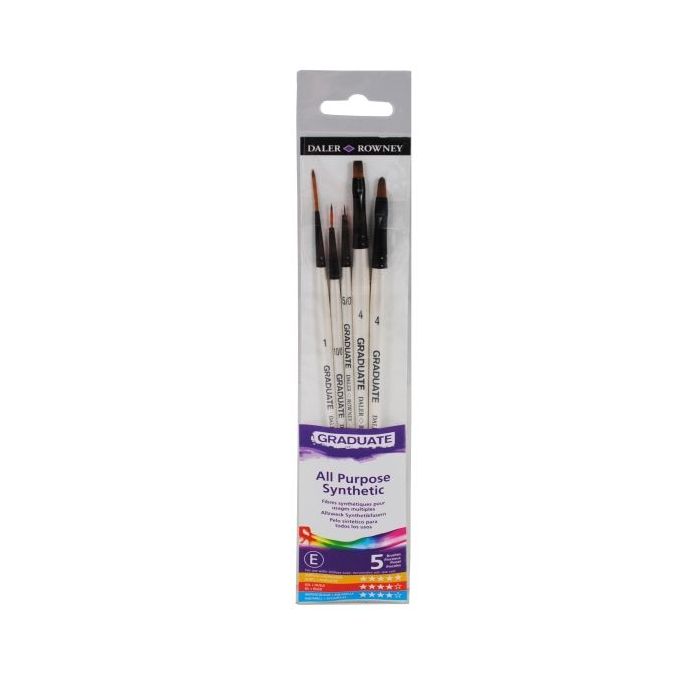 Daler Rowney Graduate Pack de 5 Pinceles Multitecnica - Pelo Sintetico - Mango Corto