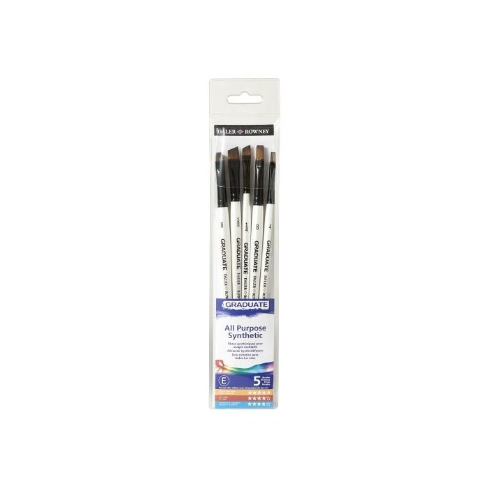 Daler Rowney Graduate Pack de 5 Pinceles Multitecnica - Pelo Sintetico - Mango Corto