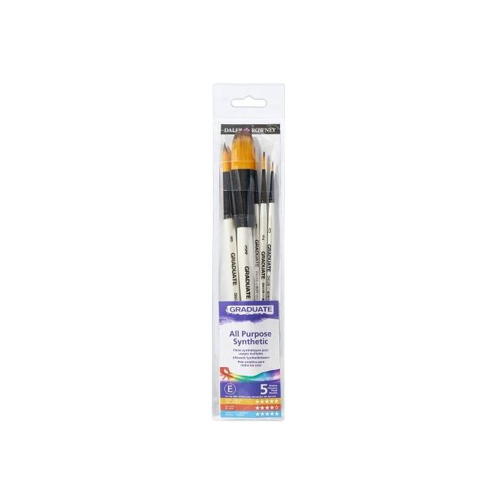 Daler Rowney Graduate Pack de 5 Pinceles Multitecnica - Pelo Sintetico - Mango Corto