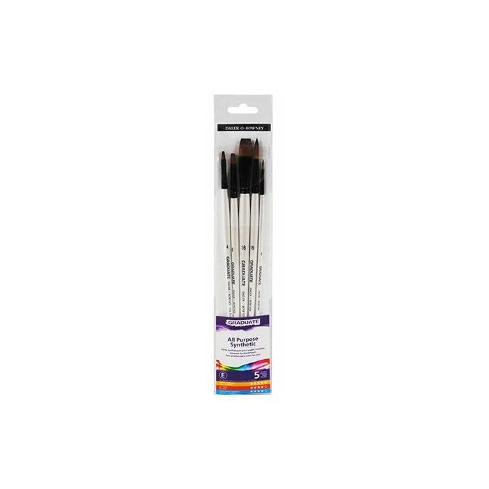 Daler Rowney Graduate Pack de 5 Pinceles Multitecnica - Pelo Sintetico - Mango Largo