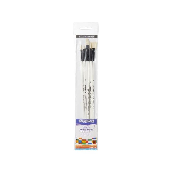 Daler Rowney Graduate Pack de 5 Pinceles para Oleo - Pelo de Cerda Natural - Mango Largo