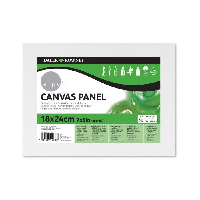 Daler Rowney Simply Carton Entelado - 250g - 18x24cm - Imprimacion Triple - Grano Medio - 100% Algodon sin Acido - 250g - Color Blanco