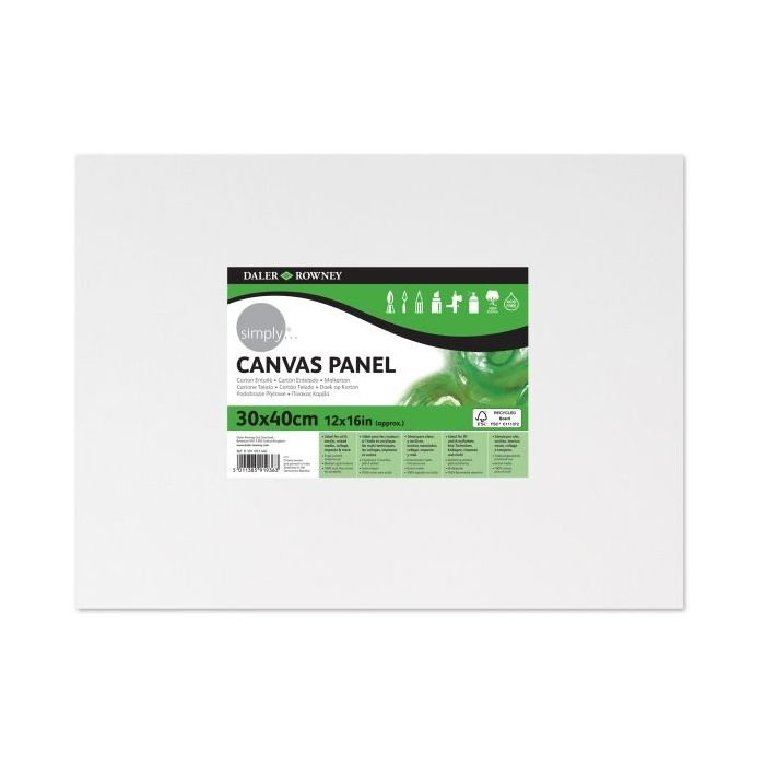 Daler Rowney Simply Carton Entelado - 250g - 30x40cm - Imprimacion Triple - Grano Medio - 100% Algodon sin Acido - 250g - Color Blanco