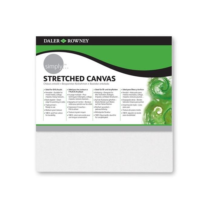 Daler Rowney Simply Bastidor Entelado - 10x10cm - Imprimacion Triple - Grano Medio - 100% Algodon sin Acido - 250g - Color Blanco