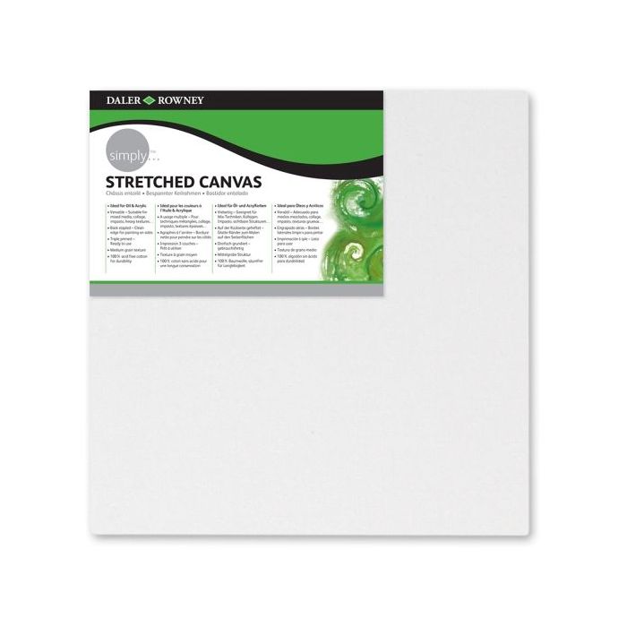 Daler Rowney Simply Bastidor Entelado - 15x15cm - Imprimacion Triple - Grano Medio - 100% Algodon sin Acido - 250g - Color Blanco