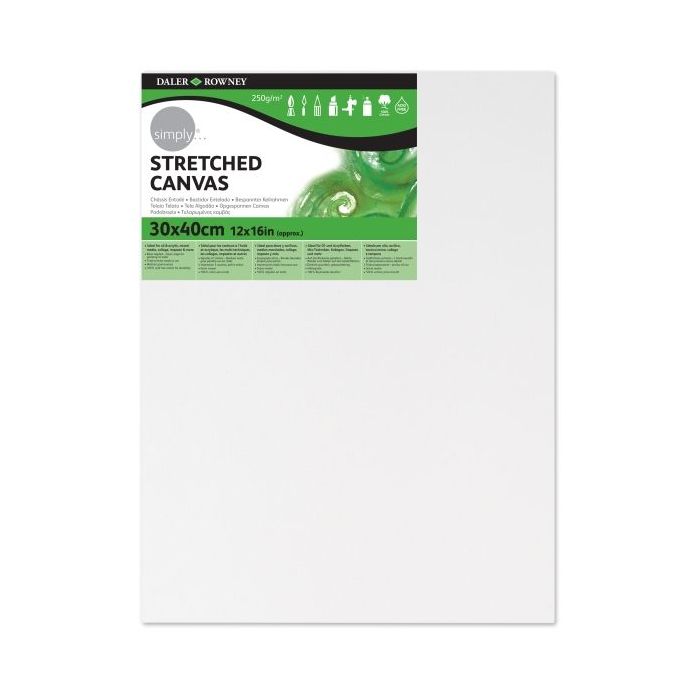 Daler Rowney Simply Bastidor Entelado - 30x40cm - Imprimacion Triple - Grano Medio - 100% Algodon sin Acido - 250g - Color Blanco