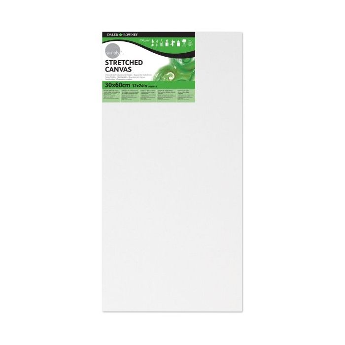 Daler Rowney Simply Bastidor Entelado - 30x60cm - Imprimacion Triple - Grano Medio - 100% Algodon sin Acido - 250g - Color Blanco