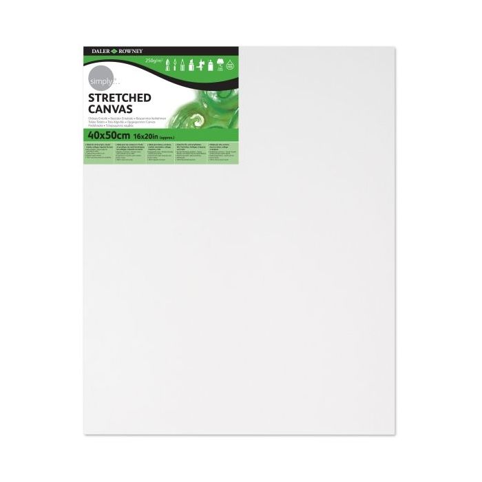 Daler Rowney Simply Bastidor Entelado - 40x50cm - Imprimacion Triple - Grano Medio - 100% Algodon sin Acido - 250g - Color Blanco