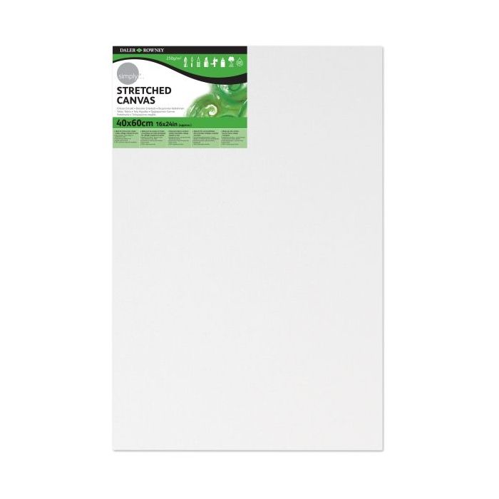 Daler Rowney Simply Bastidor Entelado - 40x60cm - Imprimacion Triple - Grano Medio - 100% Algodon sin Acido - 250g - Color Blanco
