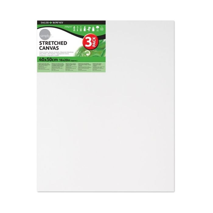Daler Rowney Simply Pack de 3 Bastidores Entelados- 40x50cm - Imprimacion Triple - Grano Medio - 100% Algodon sin Acido - 250g - Color Blanco