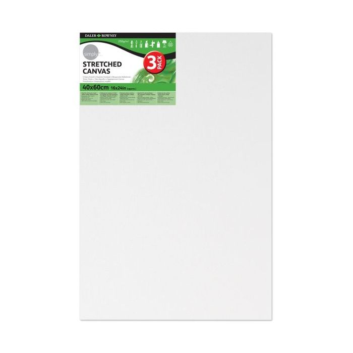 Daler Rowney Simply Pack de 3 Bastidores Entelados- 40x60cm - Imprimacion Triple - Grano Medio - 100% Algodon sin Acido - 250g - Color Blanco